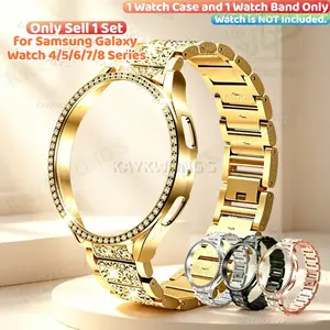 KAYKWONG'S Sparkling Rhinestone Watch Band with Shiny Protective Case, Compatible with Samsung Galaxy 4-8 Series, for Size 40mm/44mm, Fashionable, Parties Holidays Daily Wear Accessories, Multi-Color Options