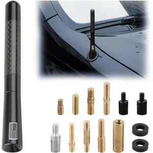 Car Short Antenna, 4.7 Inch Carbon Fiber American Flag Aluminum Auto Radio Antenna for AM/FM Reception, Universal Replacement Car Antenna with 9 Adapters, 2 Screws, 2 Rubber Rings