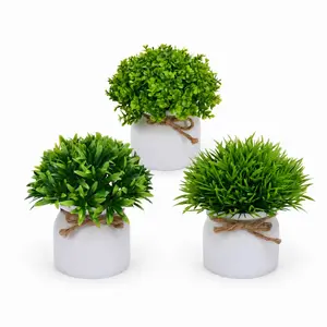 3pcs Artificial Half Circle Grass Ball Plant Miniature Decor, Hemp Pot, Fresh Leaves, No Maintenance, Versatile Style