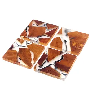 Handmade Drink Coasters Set, Kitchen Coasters, Modern Wooden Epoxy Resin Cup Mats, Coffee Cup and Table Protection, Fashion Decorative Accessories