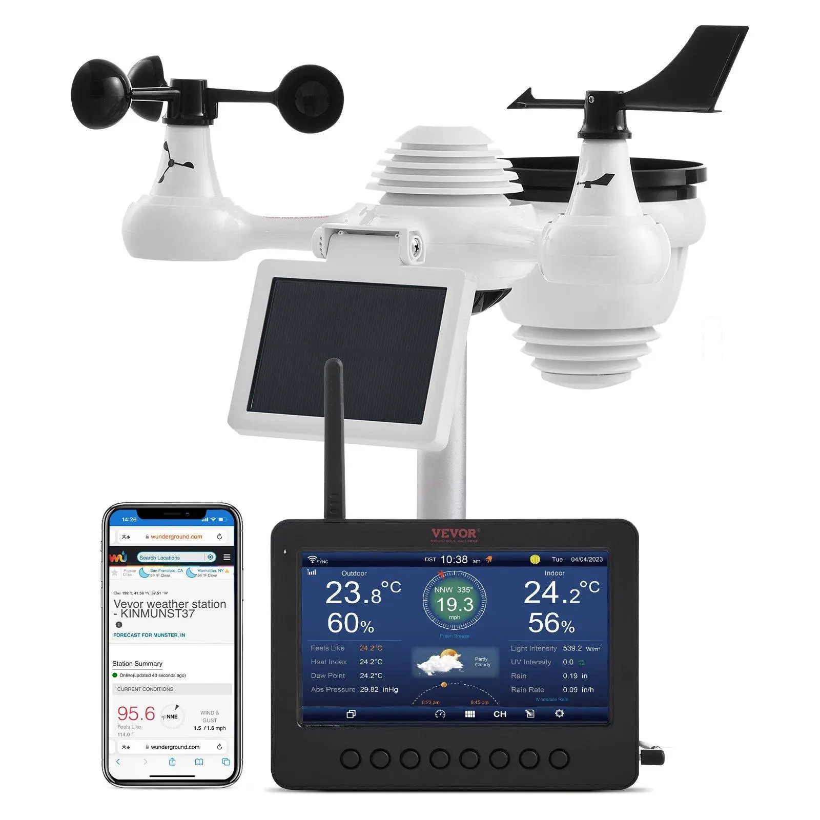 VEVOR 7-in-1 Wireless Weather Station with Wi-Fi,  , 7" TFT Colorful Display, Solar-Powered Outdoor Sensor, Indoor & Outdoor Monitoring, Includes Temperature, Humidity, Wind Speed/Direction, and Rainfall#BackToSchool