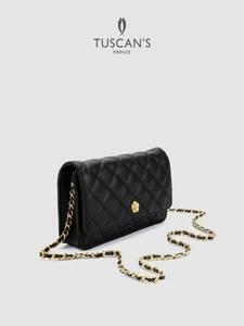 TUSCAN'S Phone Wallet Bag on Chain – Premium Cowhide Leather Crossbody Shoulder Bag for Everyday Carry & Travel – Quilted Caviar Texture, 19cm