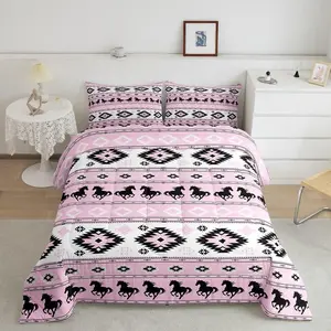 Kids Western Comforter Set ,Southwestern Aztec Bedding Set Boys Girls Boho Horse Comforter Bohemian Rustic Country Teens Duvet Set Bedroom Decor Bed Set