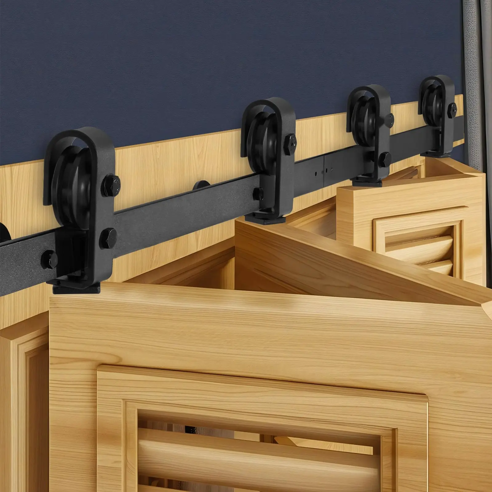 Bi-Folding Sliding Barn Door Hardware Track Kit 60 Inches For Four 14-Inch Doors, Heavy Duty Rail System With Smooth Glide, Double Door Kit For Interior Use, Stainless Steel Construction