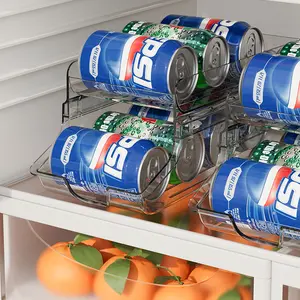Refrigerator can organizer for Coke cans, tilted design with automatic refilling when it rolls. Suitable for refrigerators, freezers, and more applications. Made from food-grade materials, moisture-resistant, keeps items neatly stored.