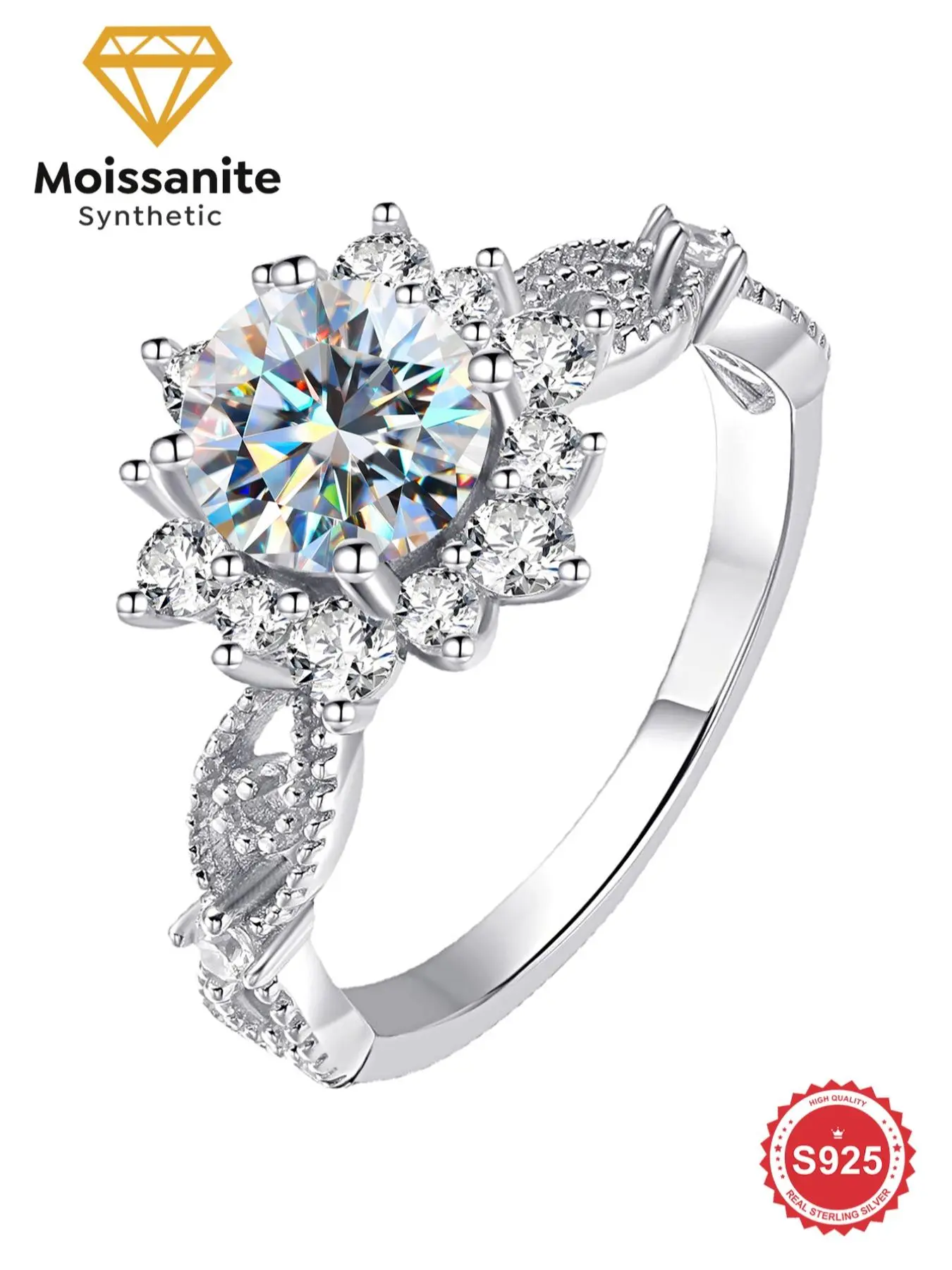 S925 Sterling Silver Eternal Snowflake Design Synthetic Moissanite, Luxury Synthetic Moissanite Ring, Elegant Engagement Ring, Bridal Engagement Ring, Bridal Statement Ring, Fine Jewelry for Women, Girlfriend Gifts