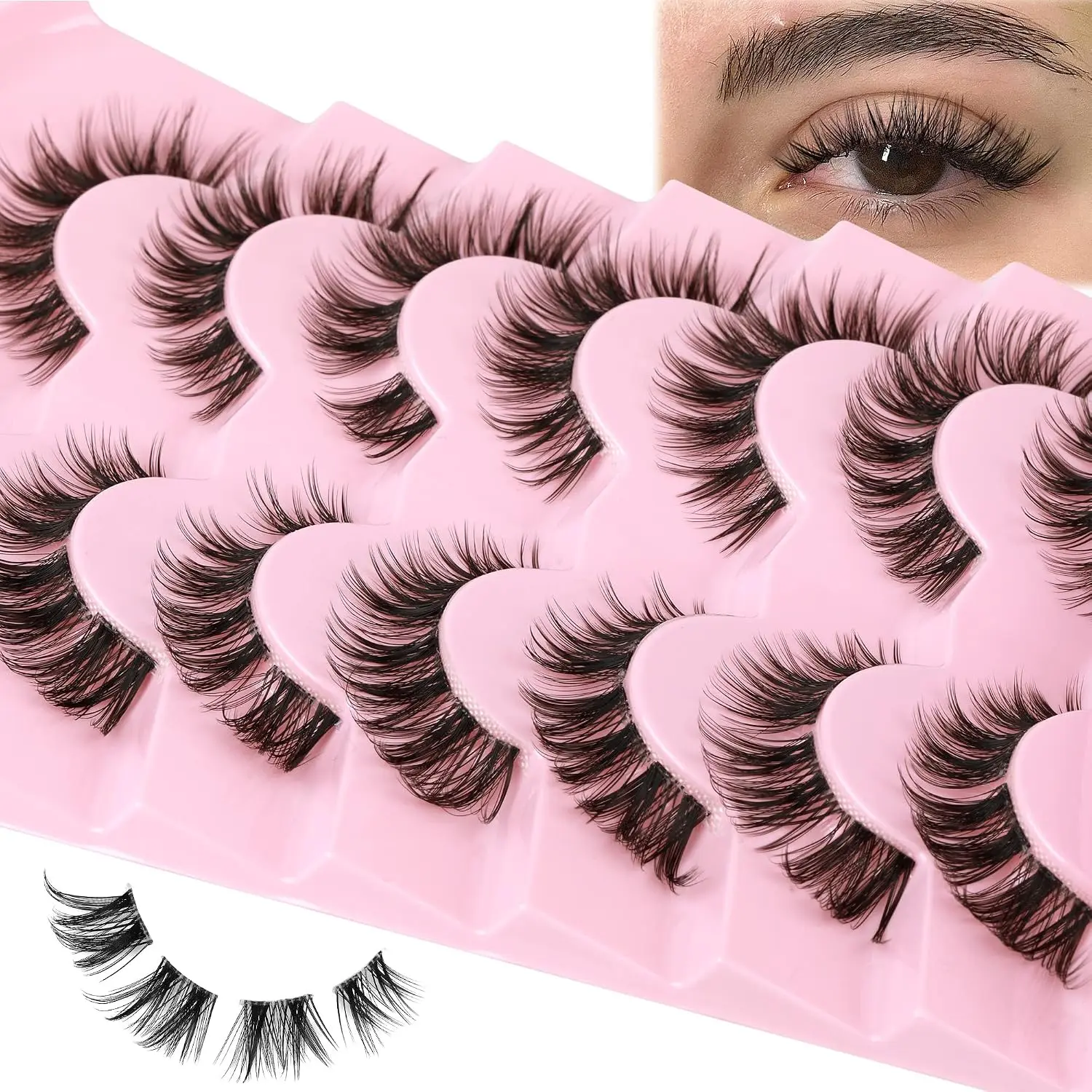 Cluster Lashes 56 Wisps DIY Lashes Natural Look Cat Eye Clear Band Mink Lashes Pack 8-14mm Wispy 3D False Eyelashes