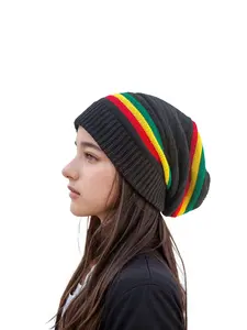 Rasta Beanies Hat, Jamaican Style Knitted Cap, Elastic Fit Perfect for Christmas Wear, Stylish and Comfortable Winter Accessory