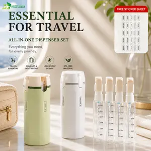 Four-in-One Travel Dispenser, 4 Pack 30ML Travel Bottles with Measurement Scale & Label Stickers for Toiletries, Leak Proof Dispenser Bottle Containers for Shampoo Lotion Conditioner Cream
