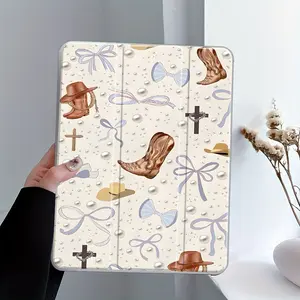 Retro Cool Pearl Denim Design iPad Case Transparent Acrylic Hard Back Panel With Pencil Slot,Suitable for Ipad mini pro air. Scratch-resistant Ultra-thin Protective Case, Shock-resistant Full Cover Protective Case Suitable for Offices Schools Homes