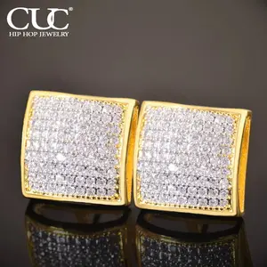 CUC 12MM Square Stud Earring Iced Out Cubic Zirconia Men Women Screw Earrings Hip Hop Jewelry Fashion Gift