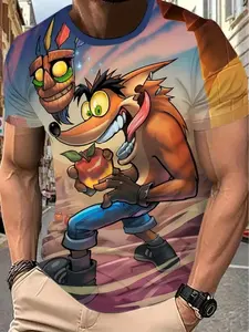 Men'S Trendy T-Shirt with Fox Print, Comfortable And Casual Sportswear, Slightly Stretchy Outdoor Clothing