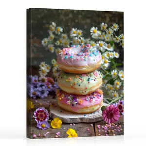 Colorful Donut Canvas Wall Art – Cute & Fun Dessert-Inspired Print for Kitchen, Coffee Bar, Bakery, Teen Bedroom, Dorm Room, Office Wall, Playroom, or Aesthetic Home Decor Setup wall decor