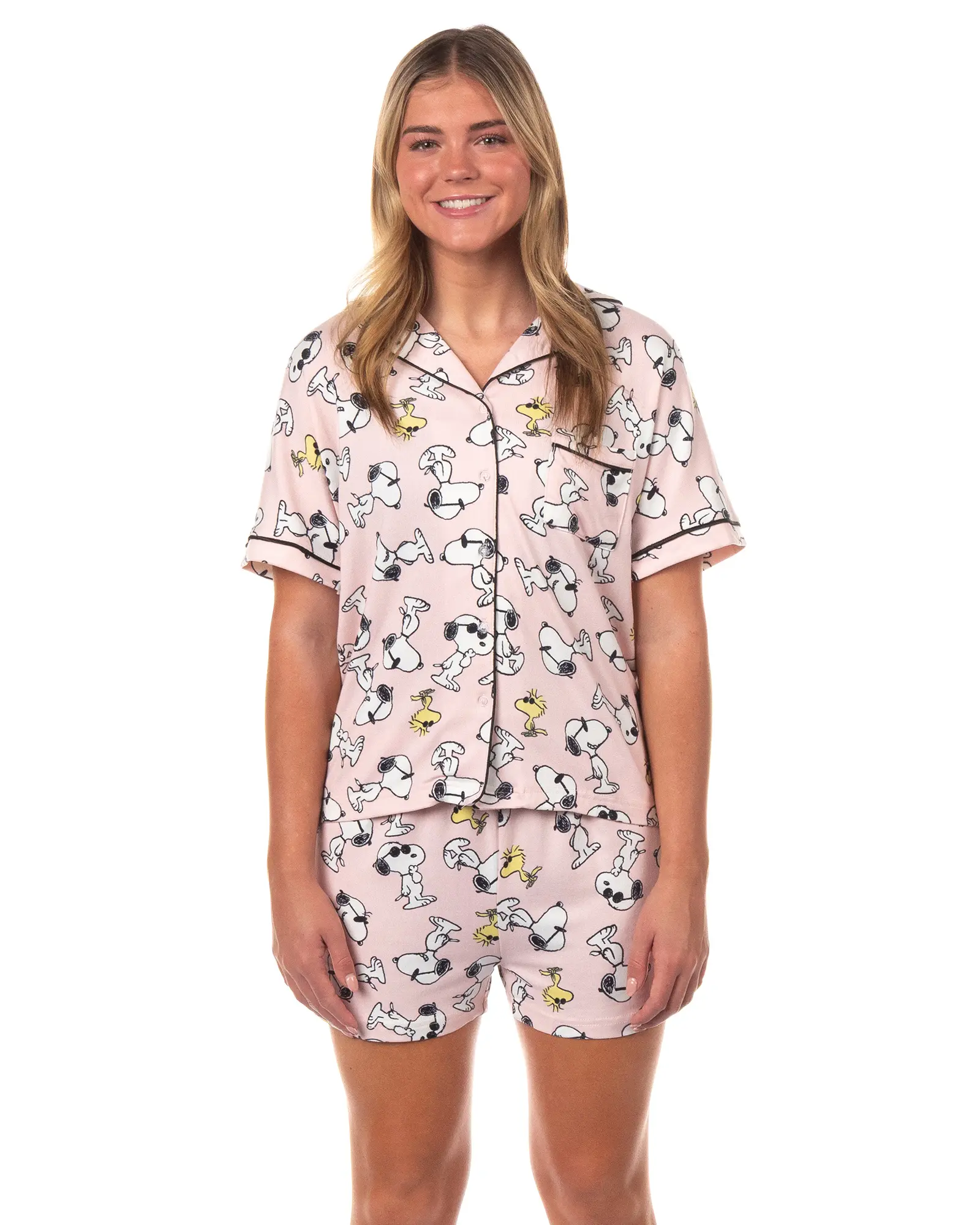 Peanuts Snoopy Pajamas Women's Sunglass Style Notch Collar 2-Piece Sleep Set
