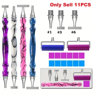 11 Piece Diamond Art Pen Set with 1 3 6 Stainless Steel Tips, Ergonomic Design and Storage Box for Beginners and Experienced Artists Diamond Art Tools