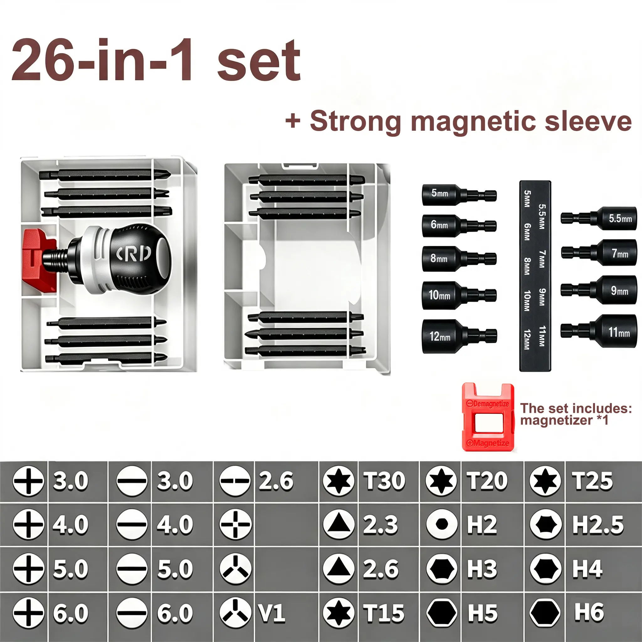 Short ratchet screwdriver CR-V hardened hard dual-purpose screwdriver head Telescopic dual-purpose screwdriver cross Slotted screwdriver head Screwdriver powerful magnetic multi-function Fathers Day Gift
