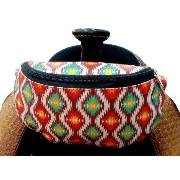 Red Southwest Print Insulated Nylon Saddle Pouch