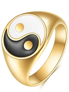 13mm Elliptical Oil Drop Tai Chi Bagua Yin Yang Ring, 18k Stainless Steel Ring, Unique Jewelry Design, Fashion Accessory