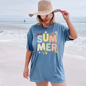 Faux Patchwork Summer T-Shirt Quilted Gingham Floral Cottagecore Tee for Adults & Youth Modern Classic Fit Soft Ring Spun Cotton