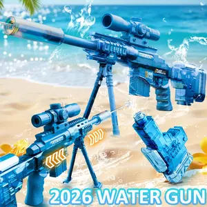 Summer Beach Party Water Gun with Stand, Transparent Blue High-Pressure Continuous Fire, Fun Water Toy for Boys, Kids' Festival Gift