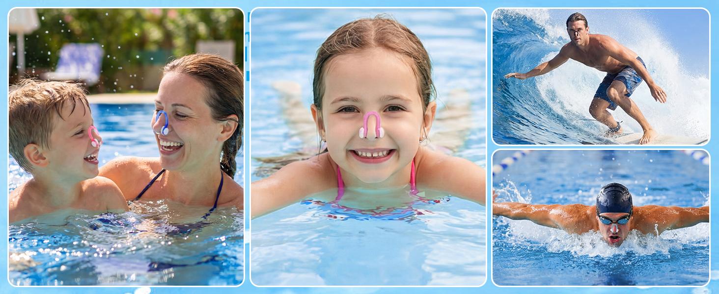 15Pcs Swimming Nose Clips, Nose Plugs for Swimming with Waterproof Silica Gel for Kids (Age 7+) and Adults, Bright Colors