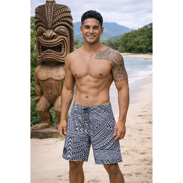 Wailoa "Black Tribal" Board Shorts