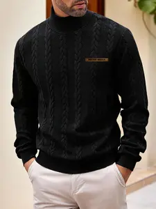 Men's Casual High-Neck Knit Sweater, Winter Fitted Plain Pattern, Warm Daily Wear, Fashionable Jacquard Design, Youth Style