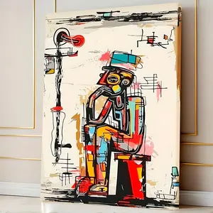 1pc Extra Large Framed Canvas Wall Art - Vibrant Abstract Graffiti Art Punk Inspired Retro Street Decor with Bold Lines & Geometric Shapes Hip Hop & Sci-Fi Theme Ready to Hang for Living Room Bedroom Office or Desk Wall Decor Decorative Painting