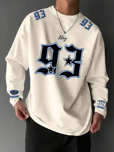 Men's Oversized Long Sleeve T-Shirt, Casual Fitted Style, Digital Print Design, All-Season Essential Streetwear
