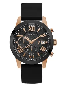 GUESS Male Black and Rose Gold-Tone Multifunction Watch