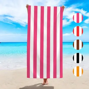 1pc simple colored striped beach towel, Striped Pattern Towel, ultra-fine fiber soft and comfortable quick drying absorbent large beach towel, suitable for outdoor sports, swimming, yoga, camping, shower room and beach vacation essential beach shawl towel