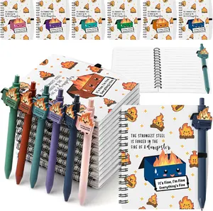 60 count Dumpster Fire A6 Notebooks Pens Bulk  to School Inspirational Funny  Set with Saying Dumpster Fire Notepad Ballpoint Pen Dispatcher Employee Appreciation  (Colorful)