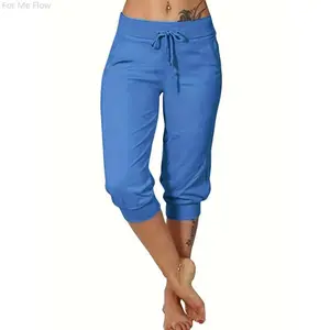 Drawstring Capri Pants, Casual Solid Versatile Pants With Pockets, Women's Clothing Glistening Womenswear