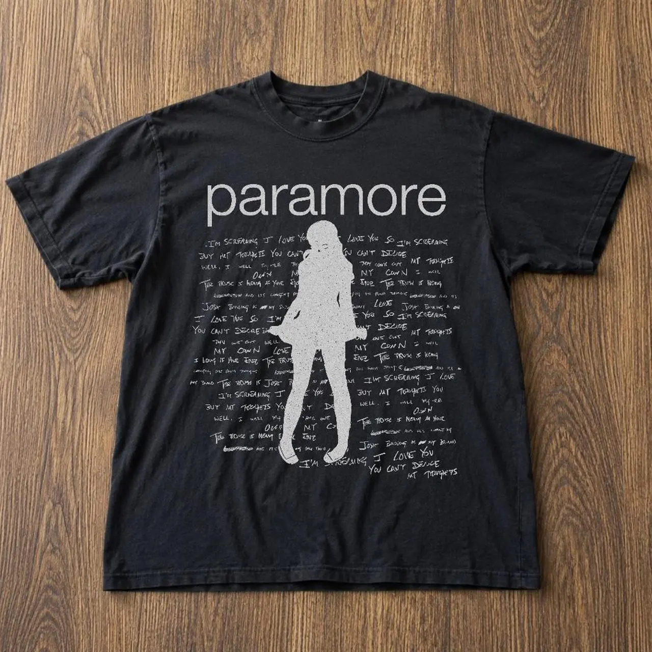 Paramore Band Graphic Tee, Silhouette of a woman and handwritten, Rock Music Merch Retro Lyric Silhouette Tee Cotton