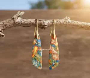 Rainbow Imperial Jasper Earrings Teardrop Dangle Healing Chakra Women Jewelry