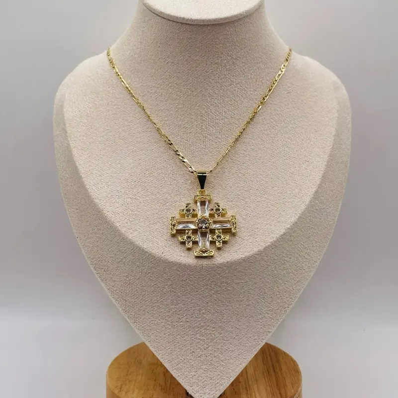 Jerusalem Cross Necklace - White, 18 karat gold plated HOT Gift Mother's Day Valentine's Day Christmas Anniversary Auspicious Birthday Daily