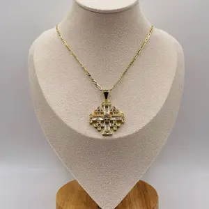 Jerusalem Cross Necklace - White, 18 karat gold plated HOT Gift Mother's Day Valentine's Day Christmas Anniversary Auspicious Birthday Daily