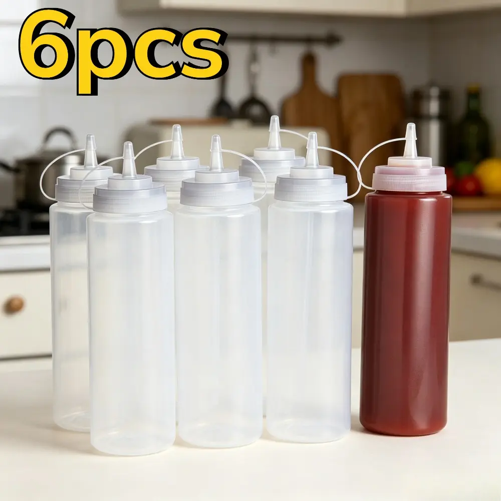 6pcs  Squeeze bottle with twist-off cap and leak-proof nozzle, reusable empty squeeze storage bottle, suitable for home kitchens, outdoor barbecues, restaurant back kitchens, and picnic outings