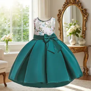 5087 Girls princess dress suitable for birthday party elegant floral dress suitable for performance vacation all seasons floral embroidery and pearls elegant dress