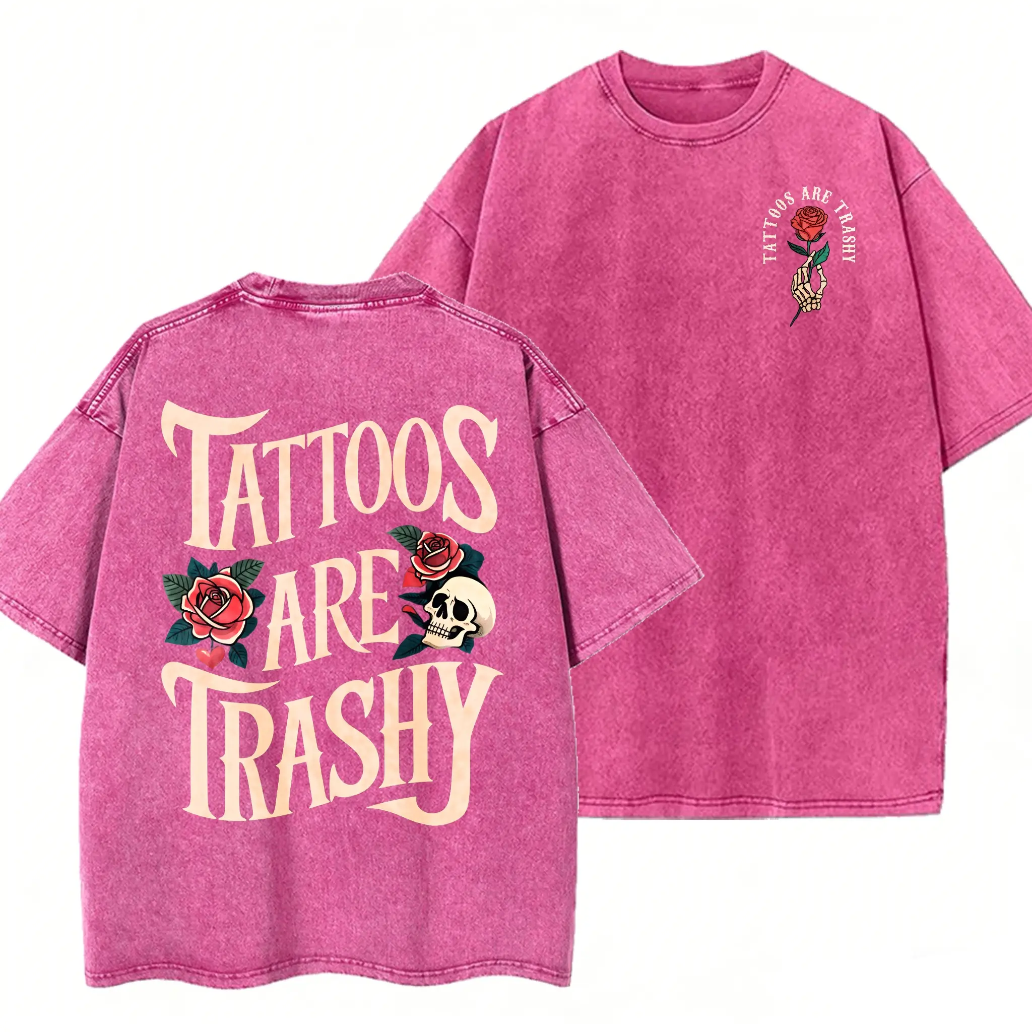 Washed Cotton Tee-Fuchsia