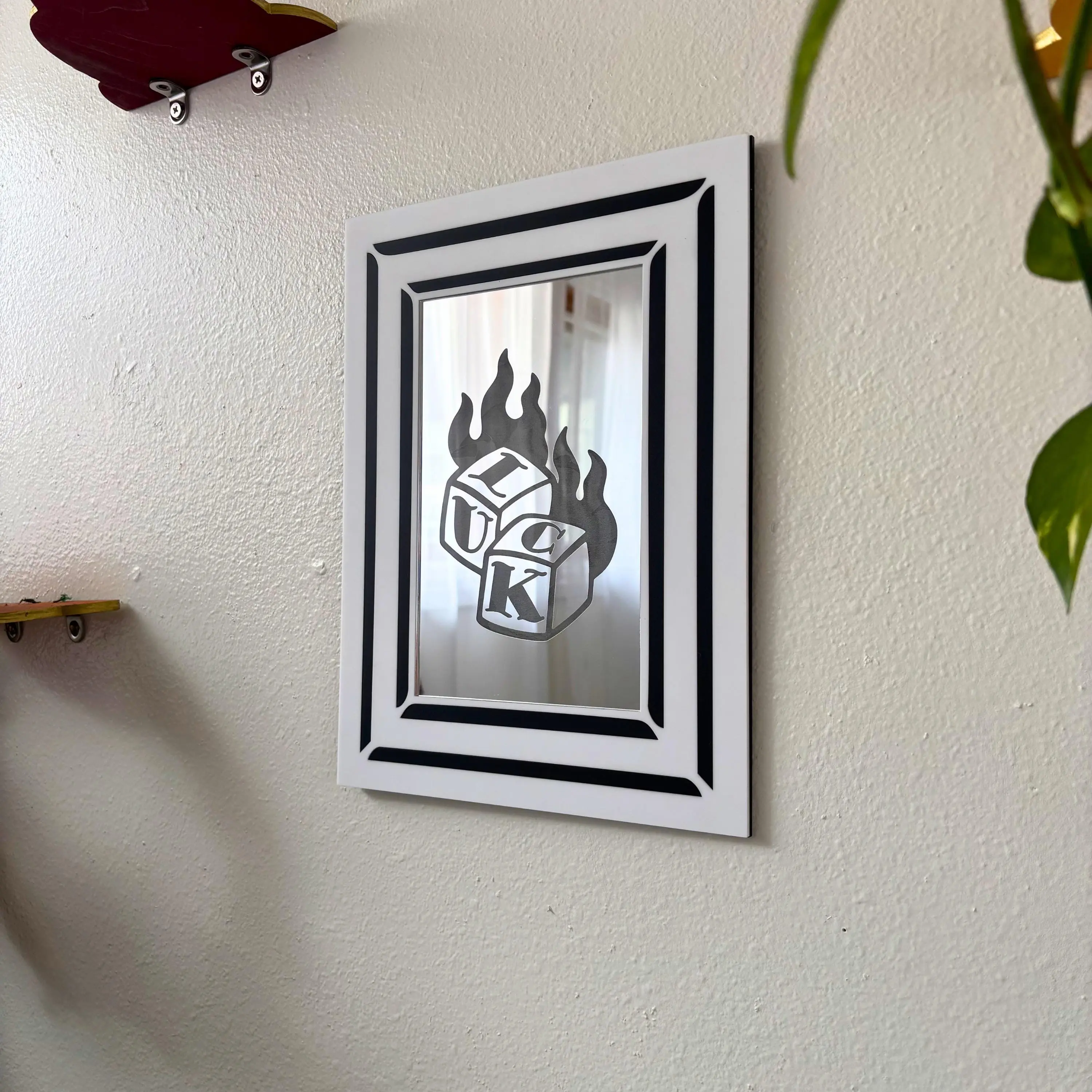 Engraved Flaming Lucky Dice Mirror