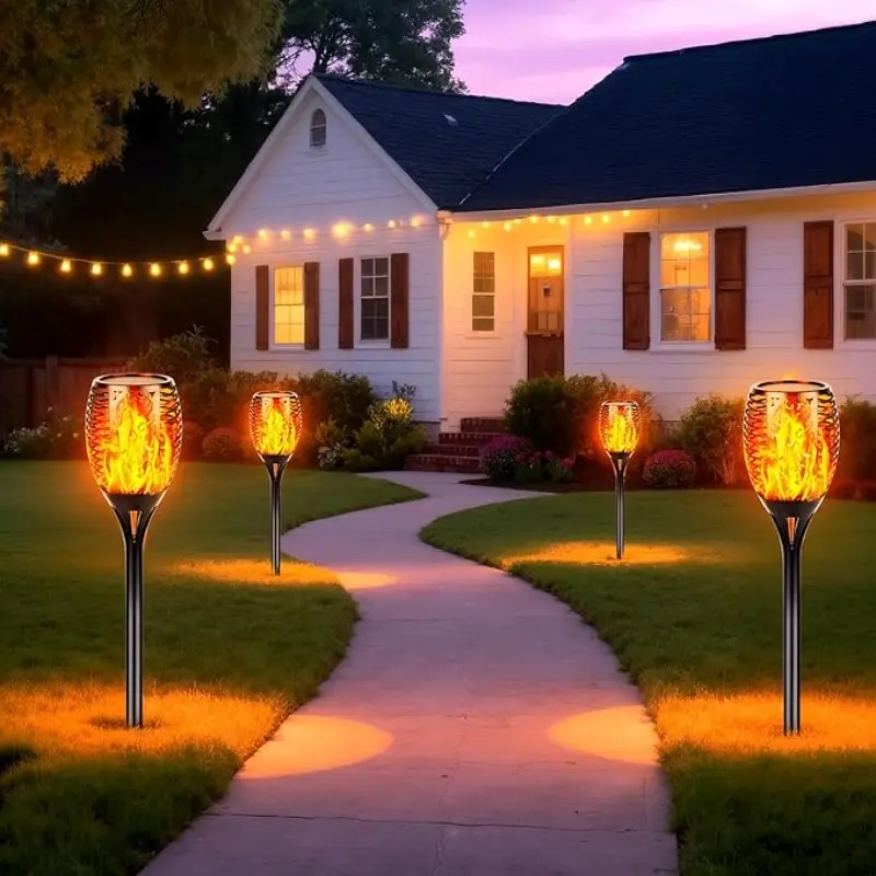 4pc Solar Flame Lights 12 LED, Outdoor Motion Sensor Torch, Garden Decoration, Solar Patio Lights, Solar Powered Lighting, Waterproof, Portable Installation, Yard Decor, Pathway, Fence, Gift