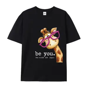 Giraffe Print T-shirt, Short Sleeve Crew Neck Casual Top for Summer Spring, Women's Clothing