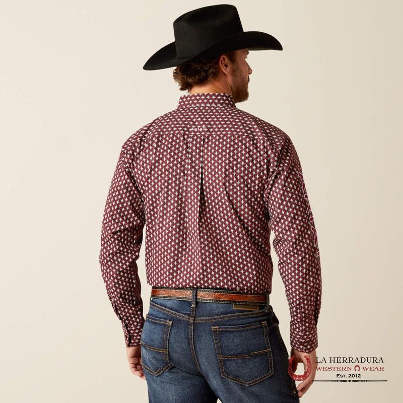 Ariat Team Omar Long Sleeve Shirt Burgundy/White Classic Fit - 10054055