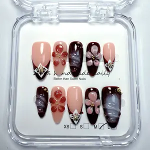 Almond Shape Collection - 10 Pcs Handmade Press-On Nails, Cute Acrylic Nails, High Quality, Reusable, Nail