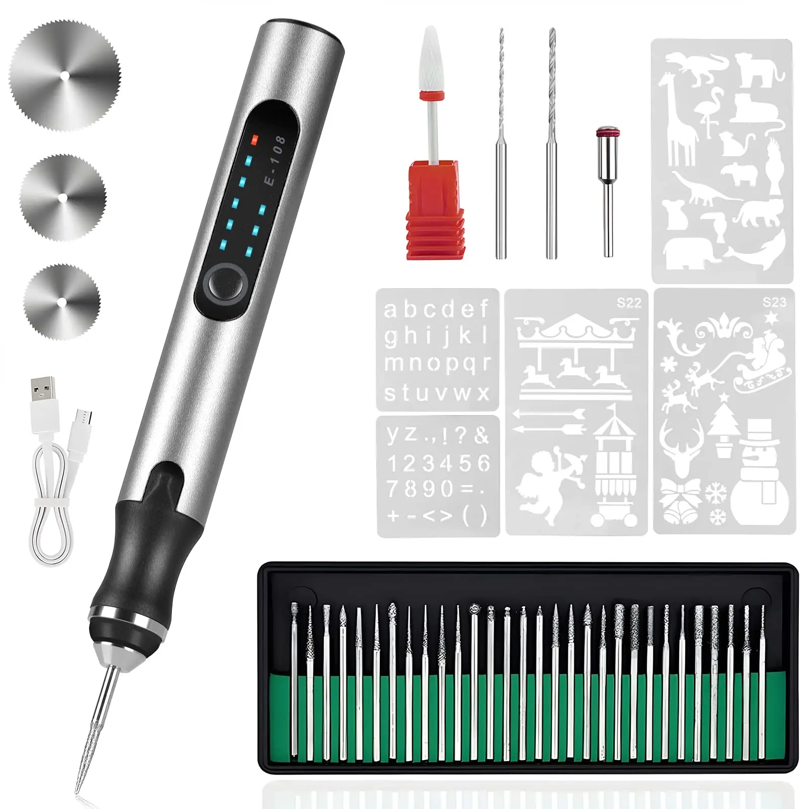 Electric Engraving Pen Kit with 37 Bits, USB Rechargeable Cordless Rotary Engraver for Wood Glass Metal Jewelry Stone DIY Carving Tool