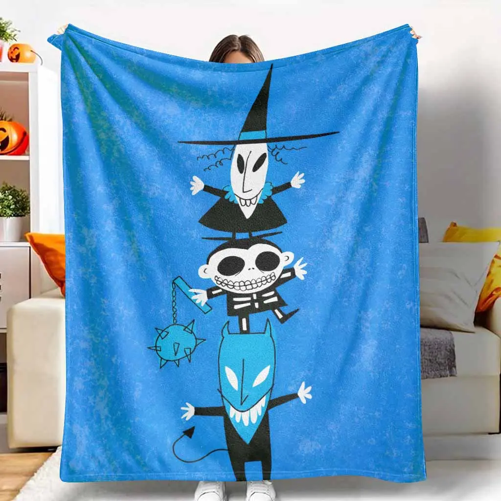 Halloween-Themed Digital Print Flannel Blanket, Creepy Character Horror Blanket with Witch-Skeleton-Devil Graphics, Soft Warm Lightweight Home Decor Throw for Bedroom-Sofa Holiday Gift, Creepy Character Blankets, Halloween-Themed Digital Print Blankets
