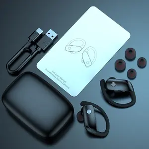 Ear buds Wireless Earbuds, HiFi Stereo Bluetooth 5.0 Running Headphones with Dual LED Display 48Hrs Playtime, Built-in Mic, Type-C, in-Ear Bluetooth Earphones with Earhooks for Sport, Black