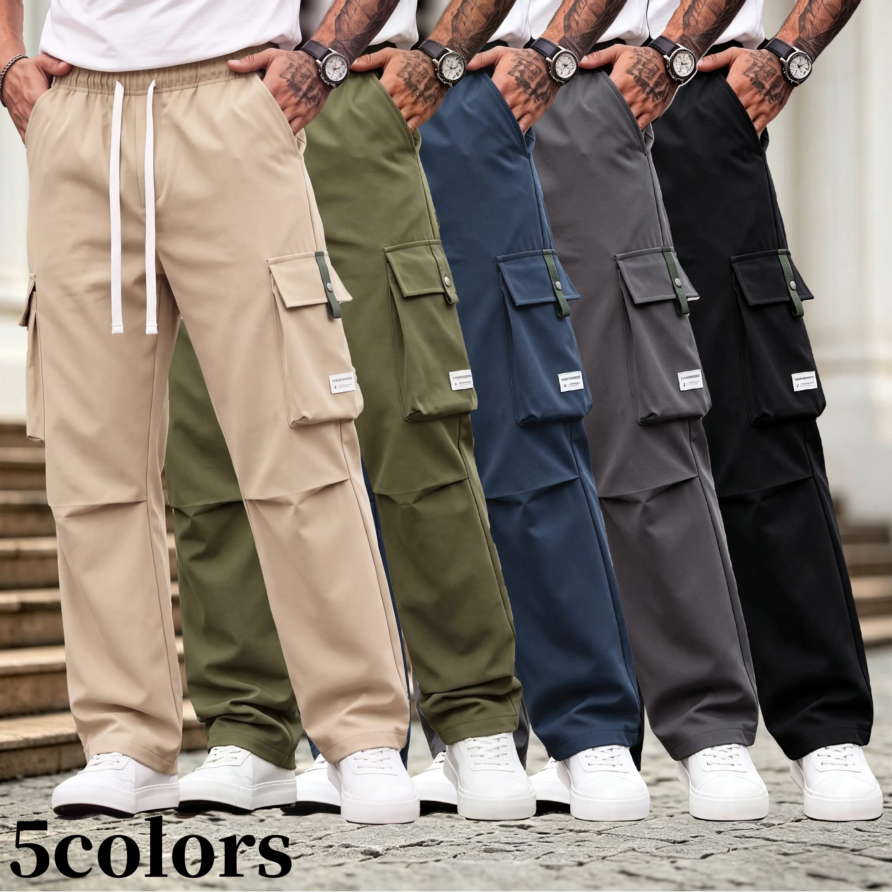 Menswear Plain Mid-Waist Cargo Trousers for Men, Everyday Wear with 3D Side Storage Pockets, Smooth Cut, Premium Feel, Ideal for Daily Outings & Outdoor Activities