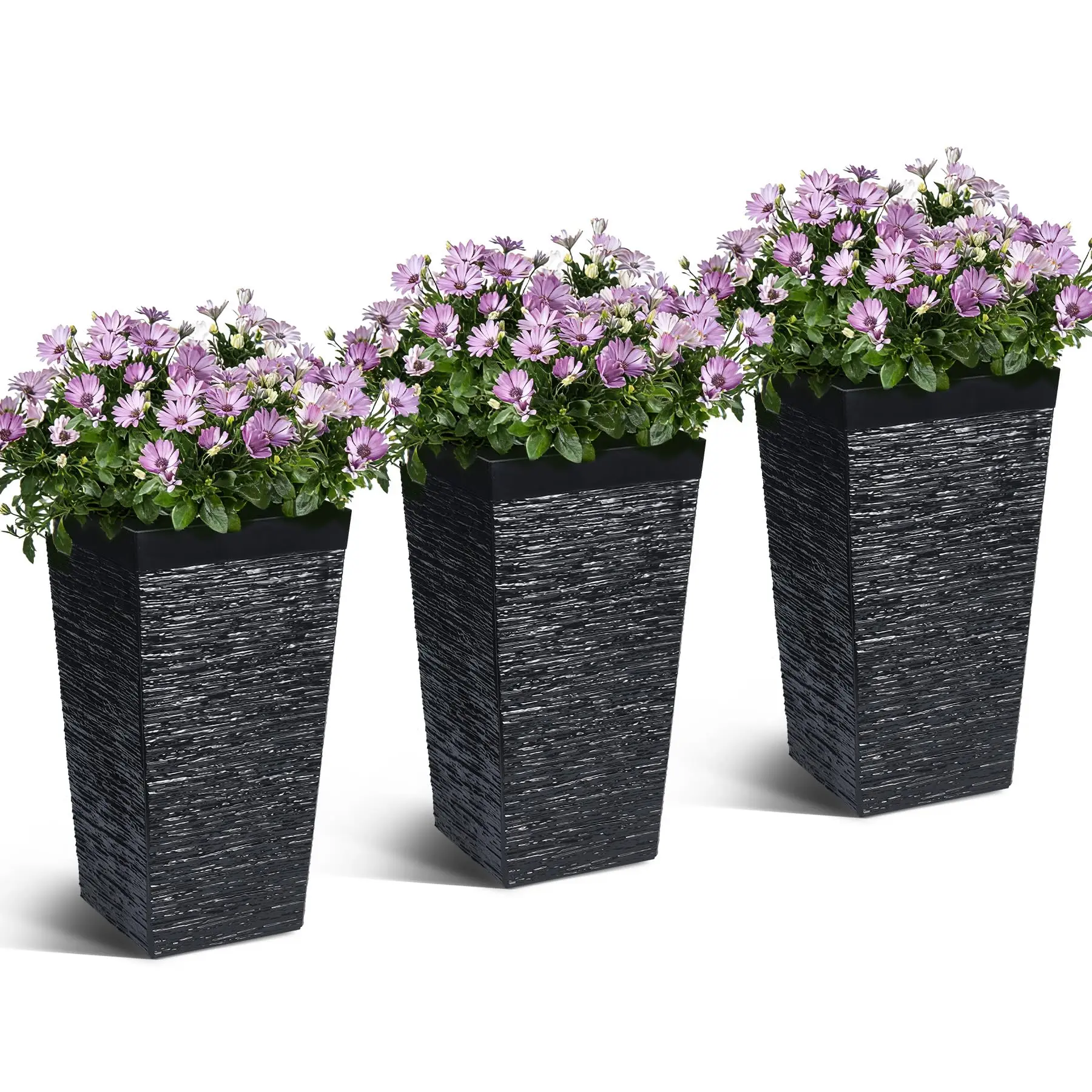 [Football Fan SeasonDeal] 22.5" Tall Planters, 3 pcs Outdoor＆Indoor Black Planter Pots, High Front Porch Planter Pots with Drainage Holes, Black